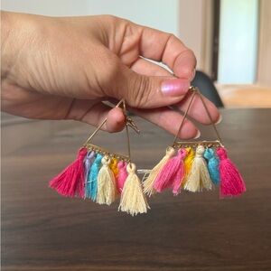 Colorful Tassel Earrings w gold triangle